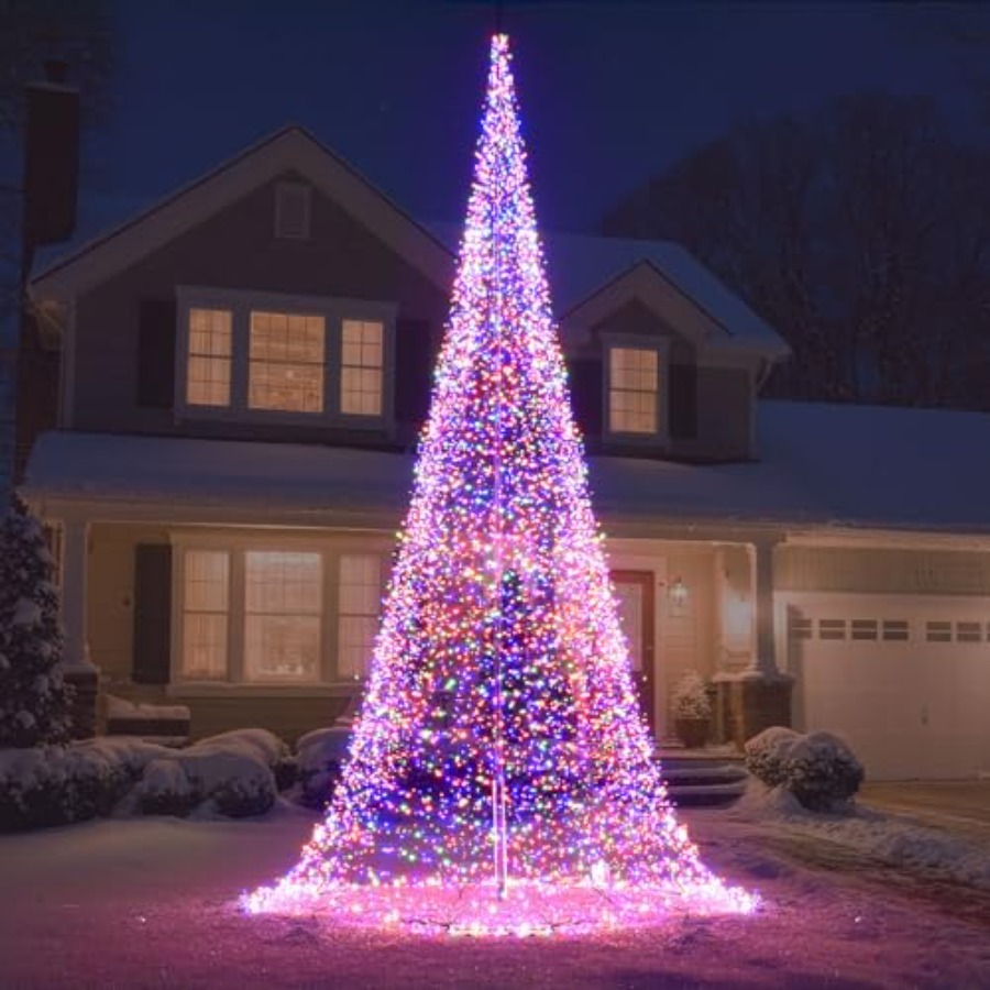 Christmas Lights Outdoor - เสาธงกลางแจ้งพร้อมไฟ LED ต้นคริสต์มาส 33 ฟุต 8400